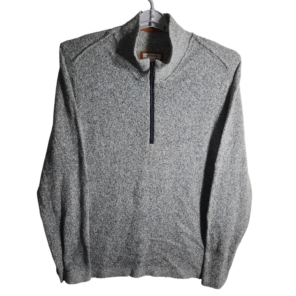 Carbon 2 Cobalt Heathered Gray Quarter Zip Pullover Sweater Mens Size L Cotton
